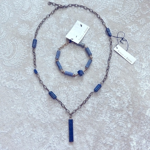Brand New Aureus + Argent Necklace & Bracelet Set Alexandria Narrow Pendant Blue - Picture 1 of 14